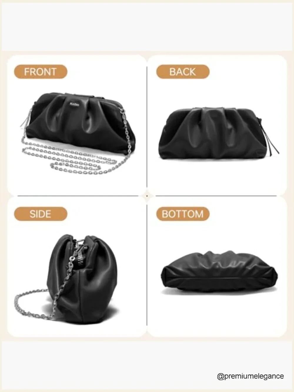 Elegant Women's Evening Clutch, Detachable Chain, Ruched Design